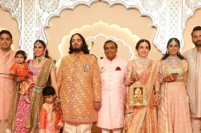 The Ambani Family Arrive At Anant Ambani’s Baraat Procession In Abu Jani Sandeep Khosla Ensembles