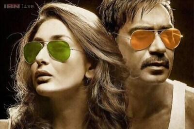 Snapshot: Ajay Devgn and Kareena Kapoor sport aviators, plain white vests in the first posters for 'Singham Returns'