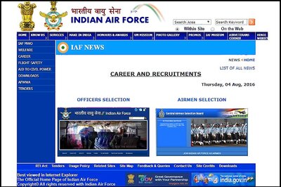 IAF's Online Testing System Launched for Officers and Airmen Cadres Recruitment, Online Registration begins 15th December 2017