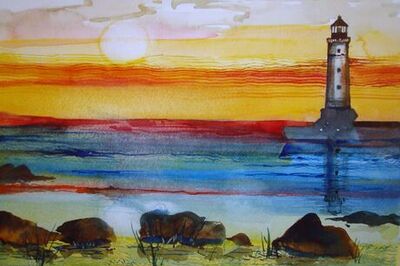How to Paint a Watercolor of a Lighthouse at Sunset