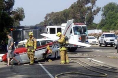 Plane makes emergency landing, gets hit by 3 cars