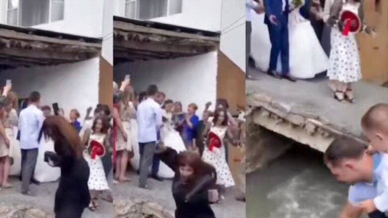 Watch: Woman, Clicking Pictures Of Bride And Groom At Wedding, Slips And Falls Into Drain