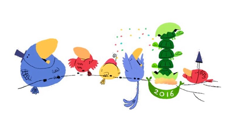 Google hatches a baby croc, a duck and 5 turtles in its New Year 2016 doodles
