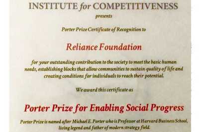 Reliance Foundation, several other organisations win Porter Prize 2015