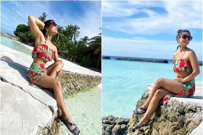Hina Khan Shares Pics Wearing Red and Green Swimsuit on Maldives Vacay