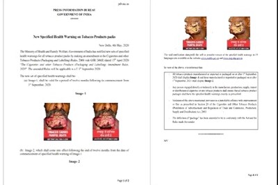 Health Ministry Notifies New, Enhanced Health Warnings For Tobacco Products