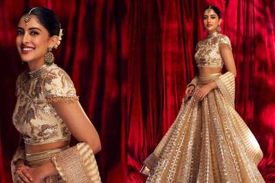 Navya Naveli Nanda Shines in Stunning Gota Jaali Ghagra at Anant Ambani-Radhika Merchant Wedding