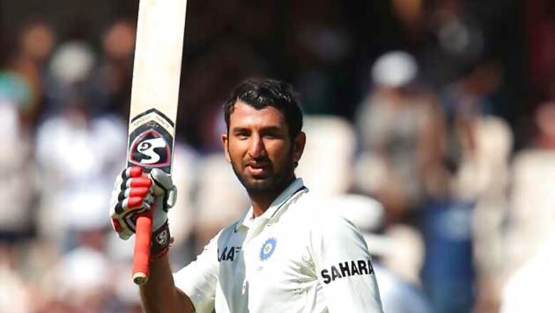 Snapshot: Cheteshwar Pujara's wife seen cheering him wildly from the stands