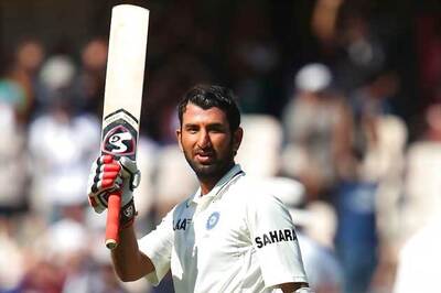 Snapshot: Cheteshwar Pujara's wife seen cheering him wildly from the stands
