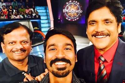 Photo Of The Day: Dhanush takes a selfie with Nagarjuna on the sets of Telugu 'Kaun Banega Crorepati'
