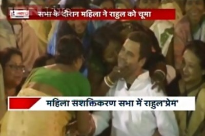 Assam: Woman kisses Rahul Gandhi at a public gathering