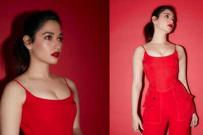 Hotness Overloaded! Tamannaah Bhatia Looks Sexy In Cleavage-Baring Red Corset Top And Pants; Pics