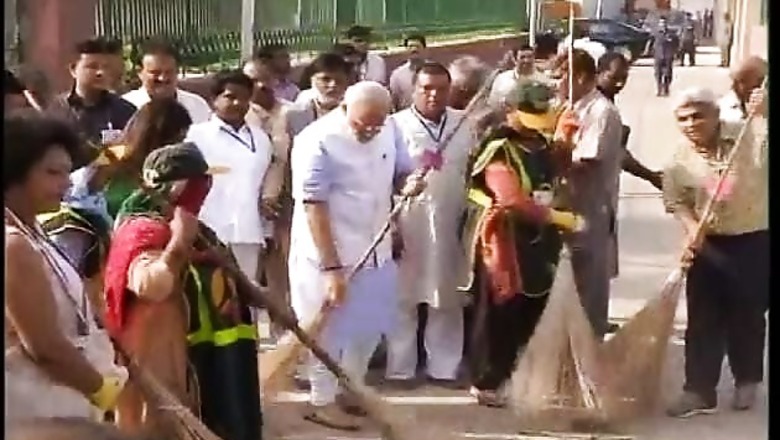 In pics: PM Modi, his ministers wield the broom for 'Swachh Bharat' mission