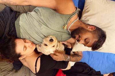 Natasa Stankovic Shares Adorable Cuddly Pic with Hardik Pandya and Pooch