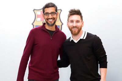Google CEO Sundar Pichai Meets Lionel Messi, Luis Suarez And Others on His Visit to FC Barcelona