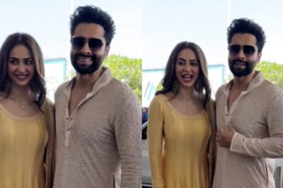Rakul Preet Singh Blushes As Jackky Bhagnani Holds Her Close While Posing For Paparazzi | Watch
