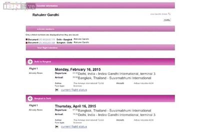 Going viral: This ticket claims Rahul Gandhi left Delhi on February 16 on a Thai Airways flight