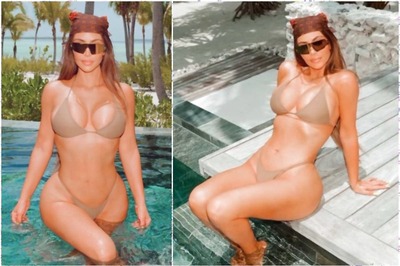 In Pics: Kim Kardashian Flaunts Her Curves in Beige Bikini