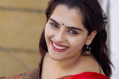 Actress Kavya Kalyanram Slays Traditional Look In Red Saree