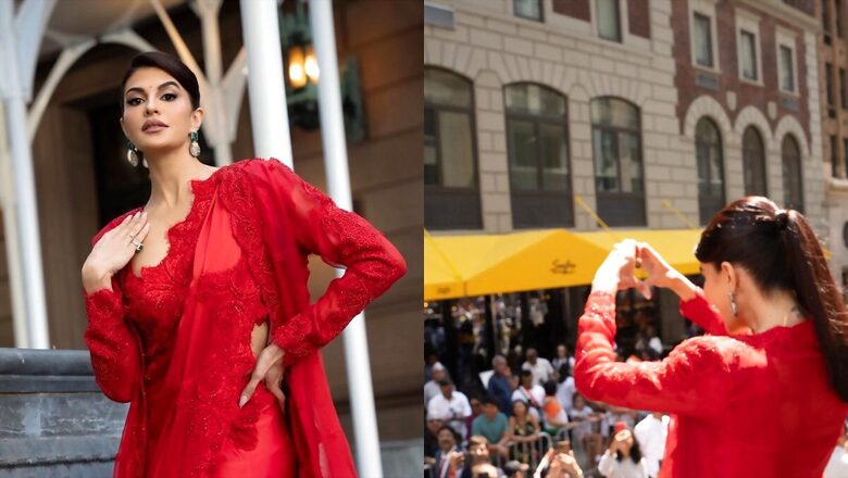 Jacqueline Fernandez Looks Regal In Red Saree, Shares Glimpse From India Day Parade In New York
